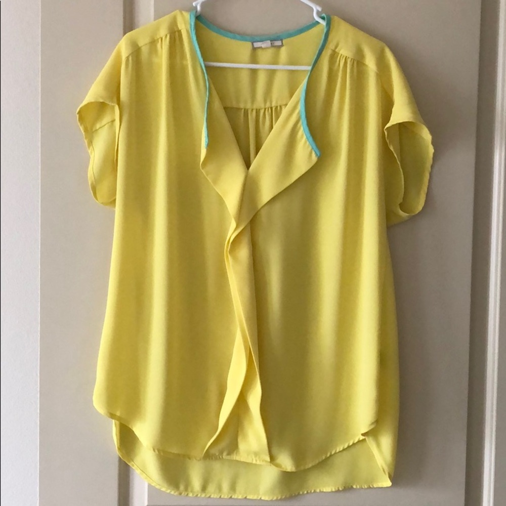 PLEIONE LARGE POLY BLOUSE YELLOW TURQUOISE TRIM